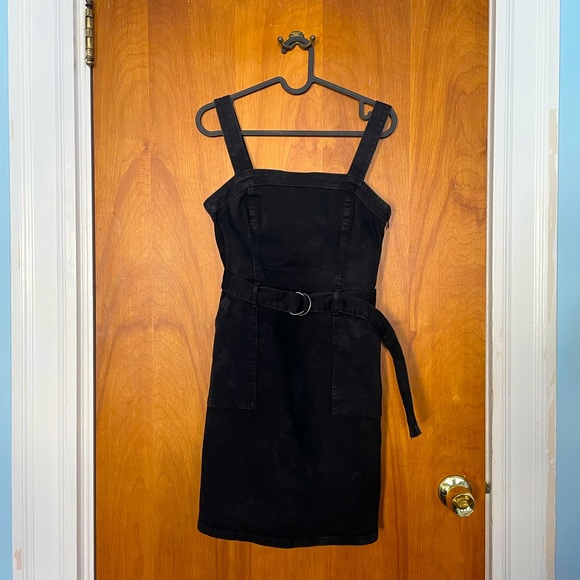 Black denim Hollister belted mini dress- adjustable straps and waist. - Picture 1 of 7